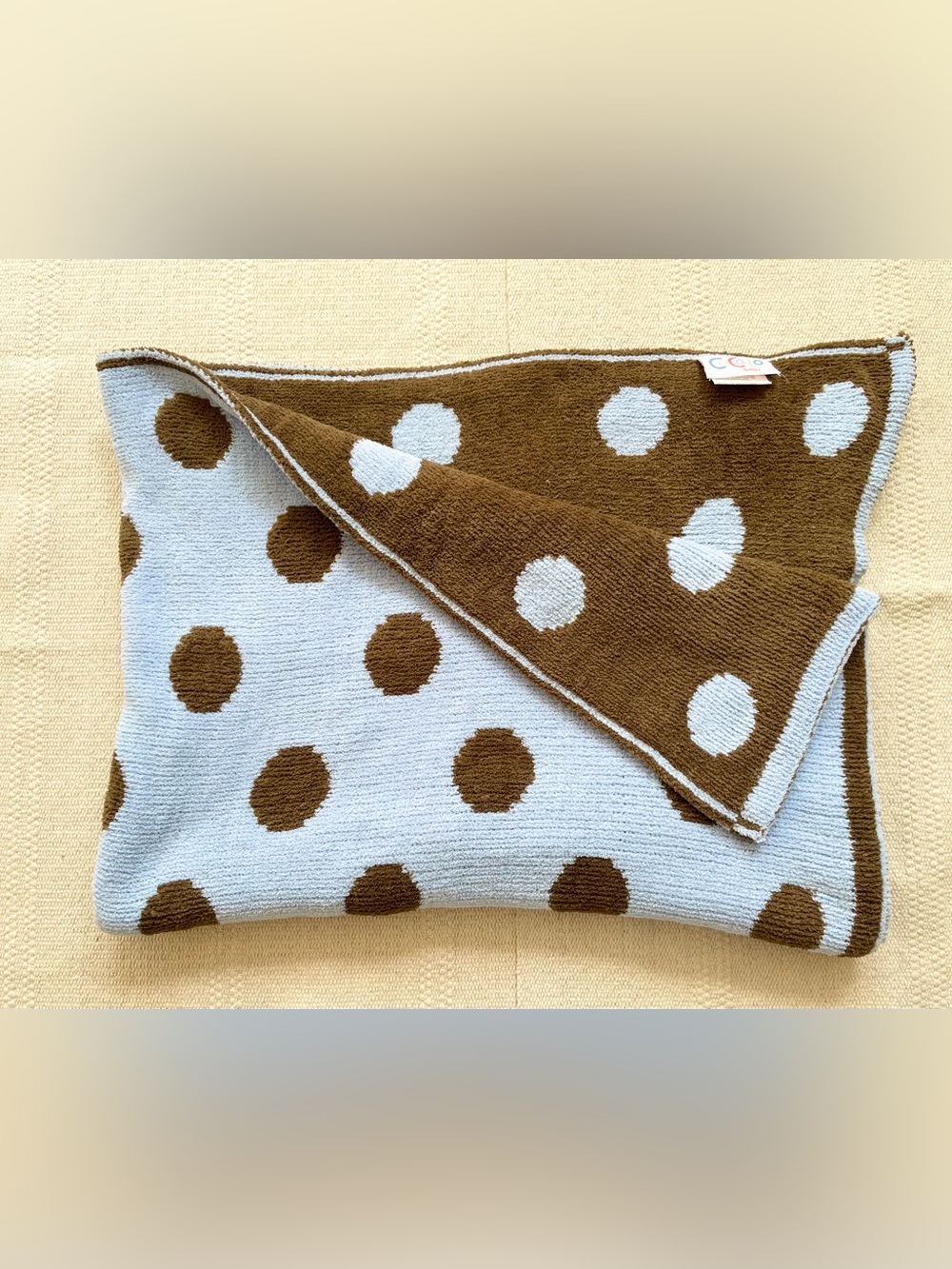 CoCaLo Brown Light Blue Polka Dots Reversible Chenille Baby Blanket Lovey